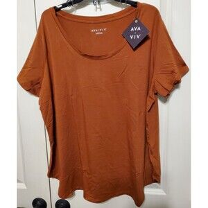 Ava & Viv Women's Scoop Neck Top T-Shirt Curved Bottom Rust Color Size 3X - NWT